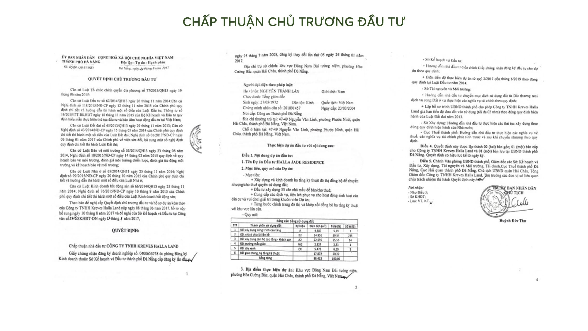 Quyết định chấp thuận chủ trương đầu tư số 4584/QĐ-UBND ngày 22/8/2017 dự án Halla Jade Residence của Công ty TNHH Kreves Halla Land